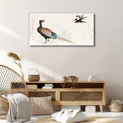 Tableau imprimé sur toile Danse du paon dans le paysage printanier