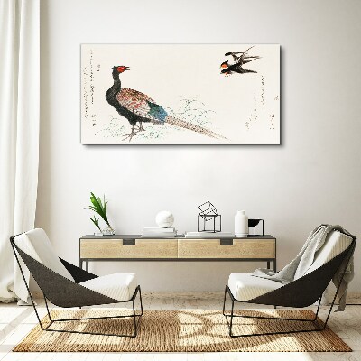 Tableau imprimé sur toile Danse du paon dans le paysage printanier