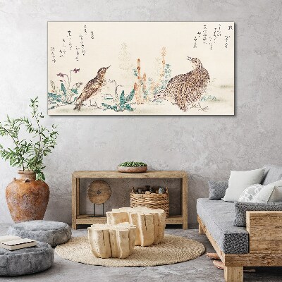 Tableau imprimé sur toile Oiseaux sur fond de végétation