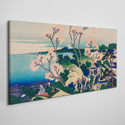 Tableau toile imprimée Paysage de printemps avec le mont Fuji