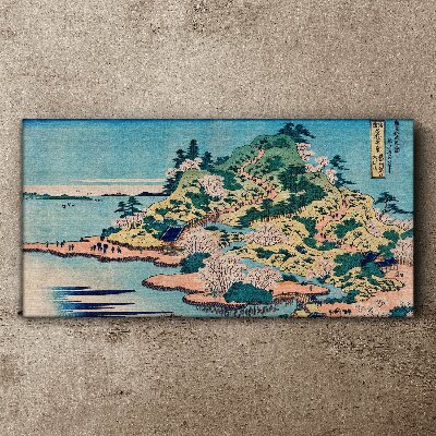 Tableau sur toile Paysage de montagne avec des arbres en fleurs