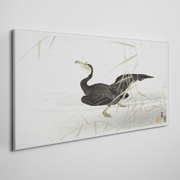 Tableau toile imprimée Cormoran noir parmi les roseaux