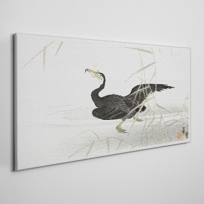 Tableau toile imprimée Cormoran noir parmi les roseaux