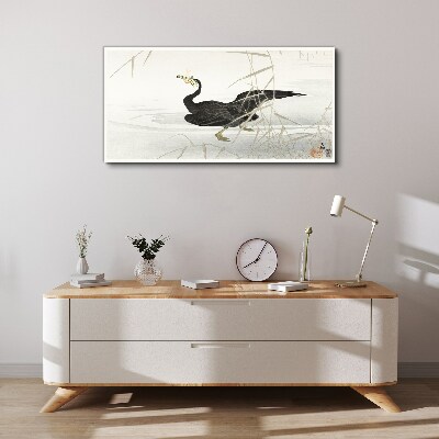 Tableau toile imprimée Cormoran noir parmi les roseaux