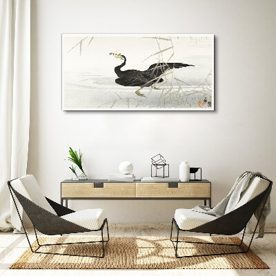 Tableau toile imprimée Cormoran noir parmi les roseaux