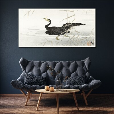 Tableau toile imprimée Cormoran noir parmi les roseaux