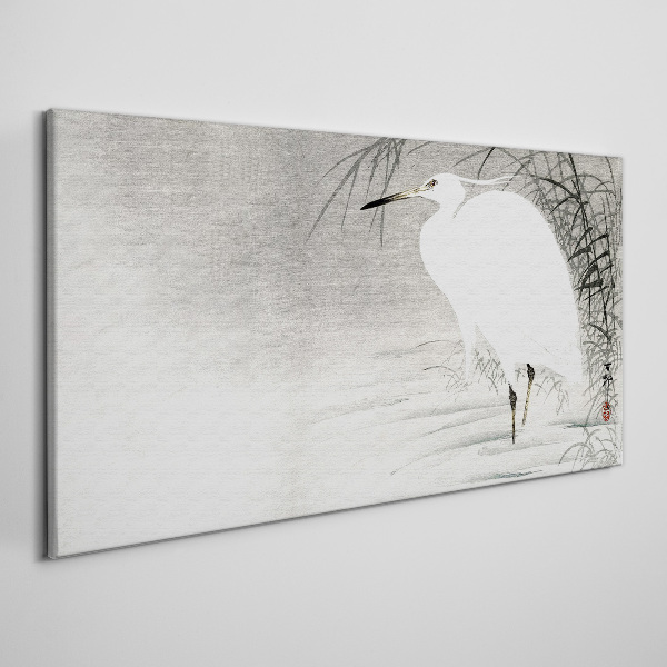 Tableau sur toile Une grue blanche dans un paysage brumeux