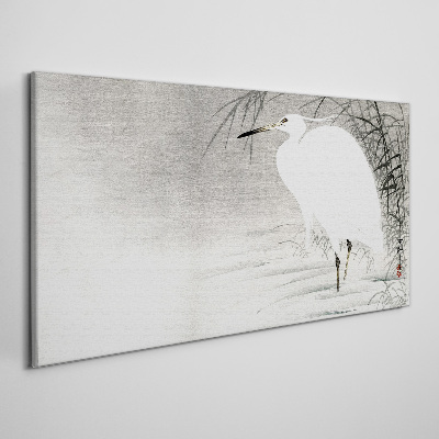 Tableau sur toile Une grue blanche dans un paysage brumeux