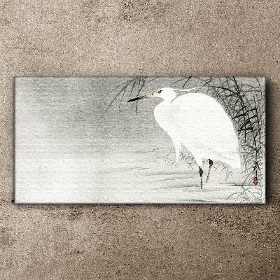 Tableau sur toile Une grue blanche dans un paysage brumeux