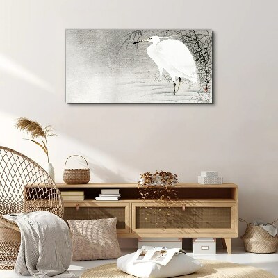 Tableau sur toile Une grue blanche dans un paysage brumeux