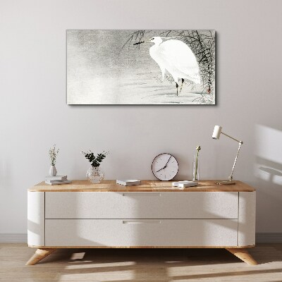 Tableau sur toile Une grue blanche dans un paysage brumeux