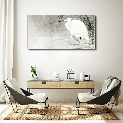 Tableau sur toile Une grue blanche dans un paysage brumeux