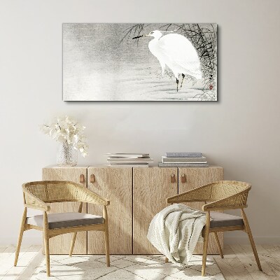 Tableau sur toile Une grue blanche dans un paysage brumeux