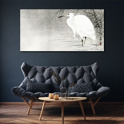 Tableau sur toile Une grue blanche dans un paysage brumeux