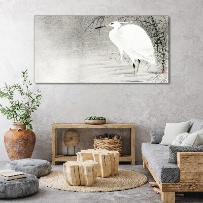 Tableau sur toile Une grue blanche dans un paysage brumeux