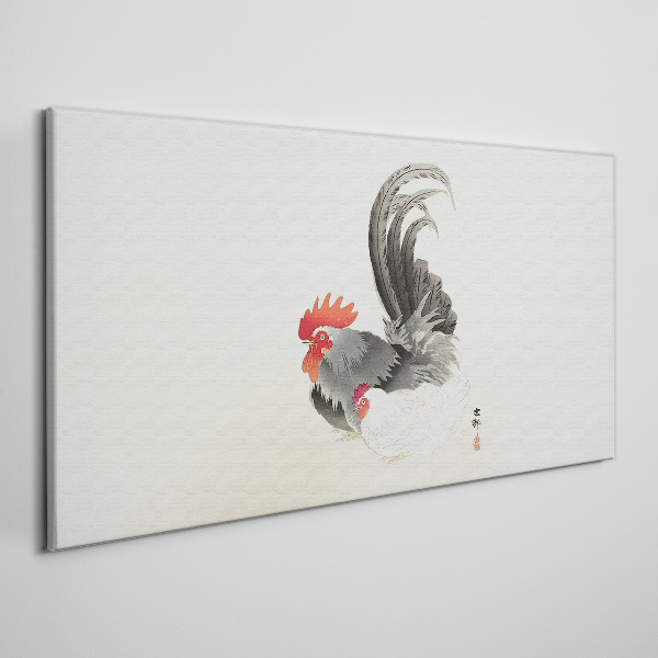 Tableau imprimé sur toile Coq et poule à la japonaise