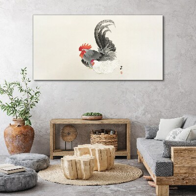 Tableau imprimé sur toile Coq et poule à la japonaise