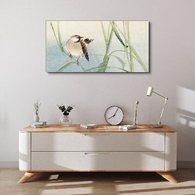 Tableau sur toile Une mésange contre l'herbe