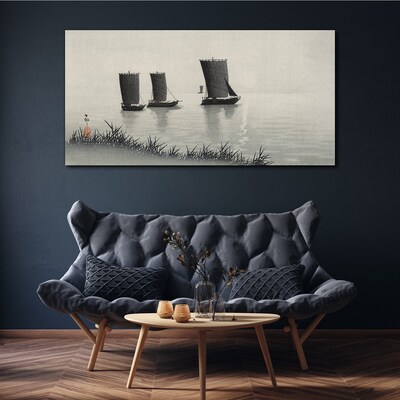 Tableau sur toile Un port tranquille aux tons gris