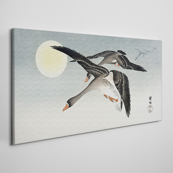 Tableau sur toile Oies en vol sous la pleine lune