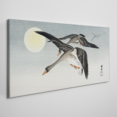 Tableau sur toile Oies en vol sous la pleine lune