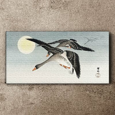 Tableau sur toile Oies en vol sous la pleine lune
