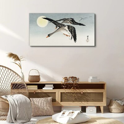 Tableau sur toile Oies en vol sous la pleine lune