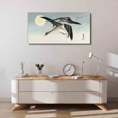 Tableau sur toile Oies en vol sous la pleine lune