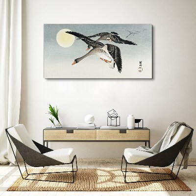Tableau sur toile Oies en vol sous la pleine lune