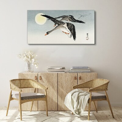 Tableau sur toile Oies en vol sous la pleine lune