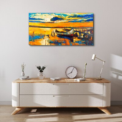 Tableau toile imprimée L'heure dorée au bord du lac