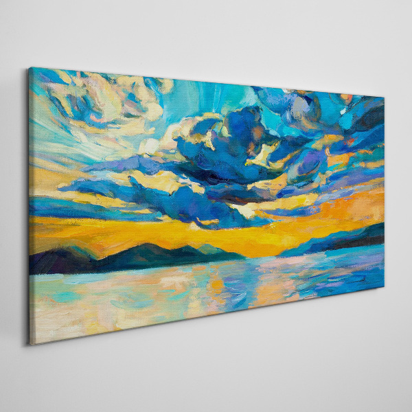 Tableau sur toile Coucher de soleil sur un lac calme