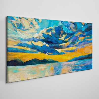 Tableau sur toile Coucher de soleil sur un lac calme