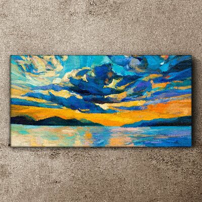 Tableau sur toile Coucher de soleil sur un lac calme