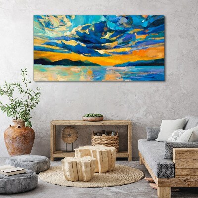 Tableau sur toile Coucher de soleil sur un lac calme