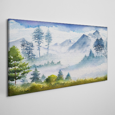 Tableau imprimé sur toile Paysage de montagne dans le brouillard du matin