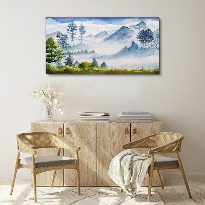 Tableau imprimé sur toile Paysage de montagne dans le brouillard du matin