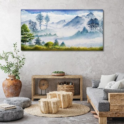 Tableau imprimé sur toile Paysage de montagne dans le brouillard du matin