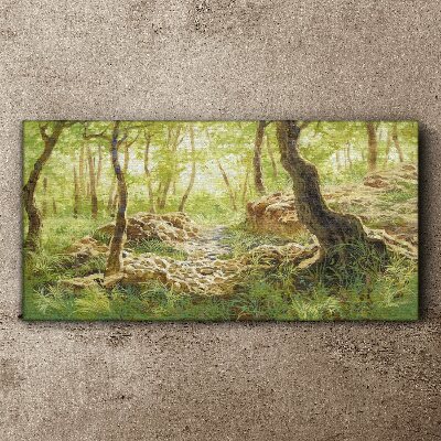 Tableau sur toile Paysage de forêt verte avec des pierres