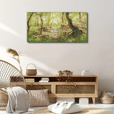 Tableau sur toile Paysage de forêt verte avec des pierres