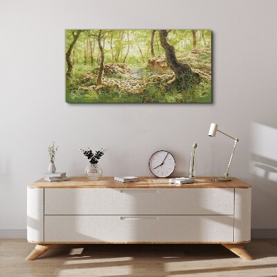 Tableau sur toile Paysage de forêt verte avec des pierres