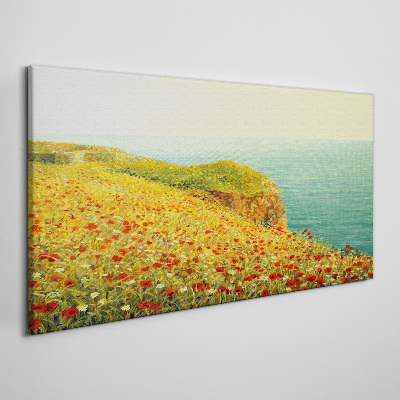 Tableau imprimé sur toile Colline fleurie au bord de la mer