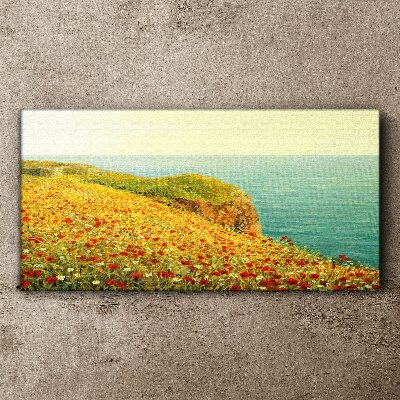 Tableau imprimé sur toile Colline fleurie au bord de la mer