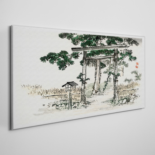 Tableau toile imprimée Porte Torii dans un paysage paisible