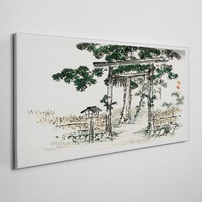 Tableau toile imprimée Porte Torii dans un paysage paisible