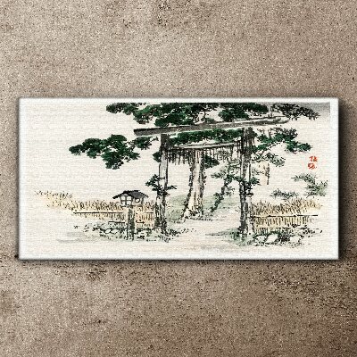 Tableau toile imprimée Porte Torii dans un paysage paisible