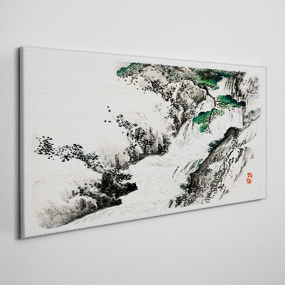 Tableau imprimé sur toile Cascade dans un paysage de montagne