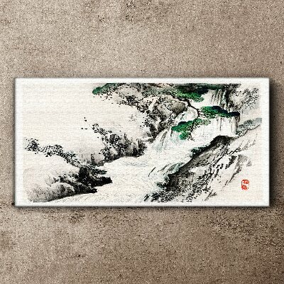 Tableau imprimé sur toile Cascade dans un paysage de montagne