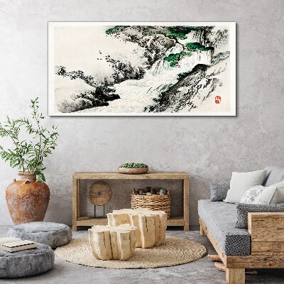 Tableau imprimé sur toile Cascade dans un paysage de montagne