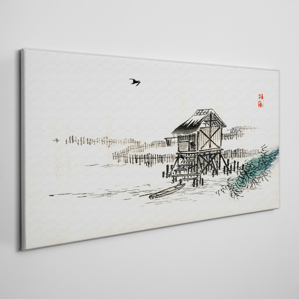 Tableau toile imprimée Un chalet tranquille au bord de l'eau